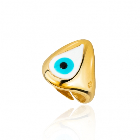 Ring silver 925 yellow gold plated & with enamel evil eye  (2,8 cm x 1,7 cm) - Wish Luck
