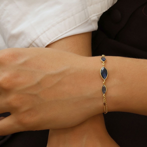 Bracelet silver 925 yellow gold plated with kyanite quartz and enamel - Color Me
