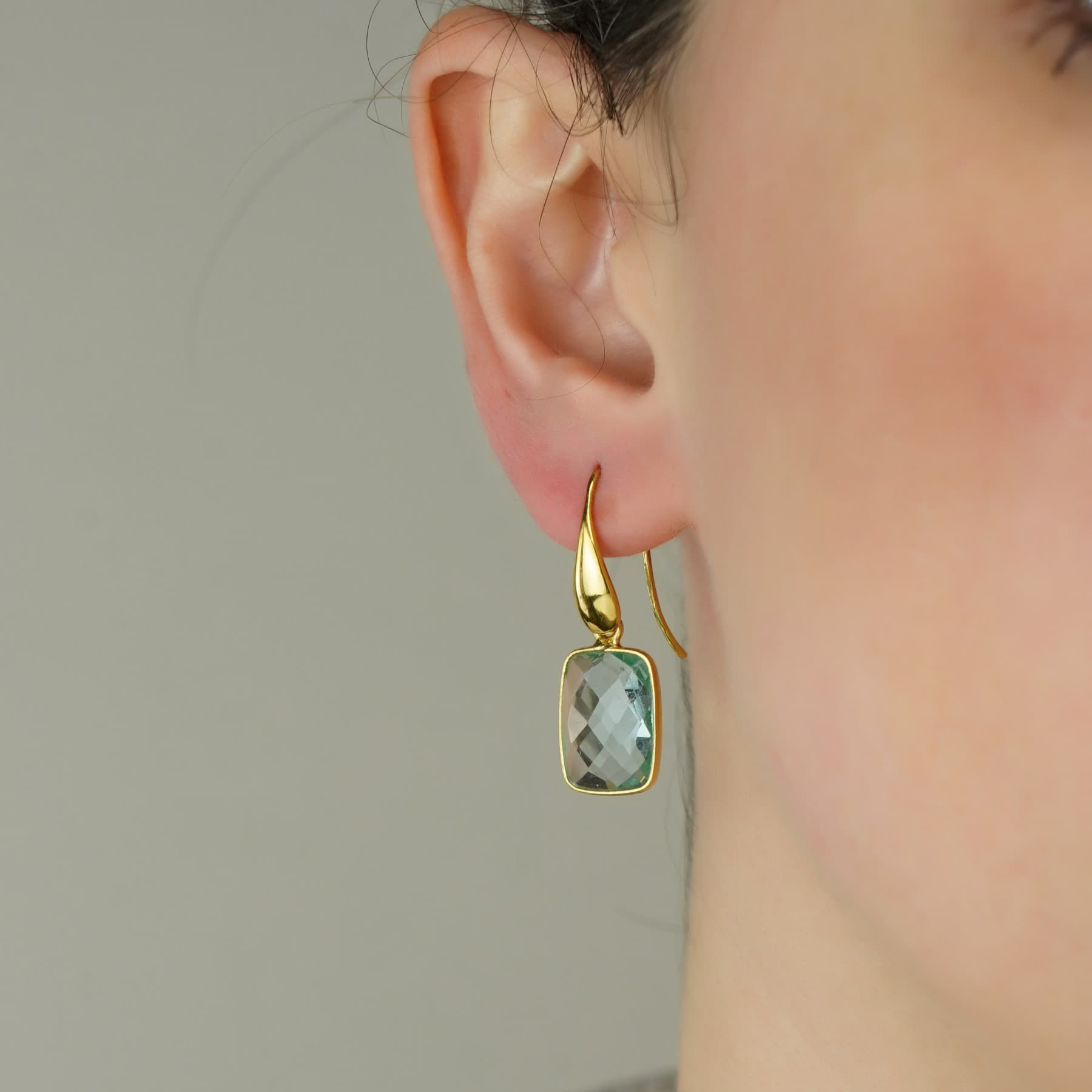 Earring silver 925 gold plated with light blue quartz - Gregio in Australia